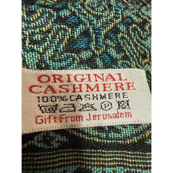 Original Cashmere 100% Cashmere Green Paisley Fringe Knit Shawl Wrap Scarf OS - Picture 3 of 3